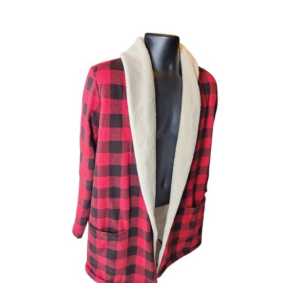 Eddie Bauer Buffalo Plaid Sherpa Lined Open Jacket Medium Cabin Flannel Shacket - Picture 9 of 11